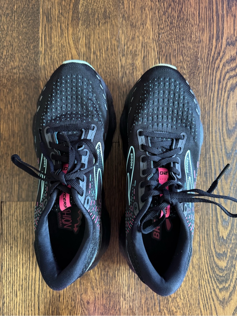 Brooks Women's Glycerin Black Running Shoes with Teal and Pink Accents